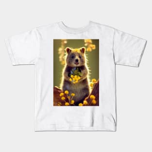 Cute quokka with Australian wild flowers v4 Kids T-Shirt